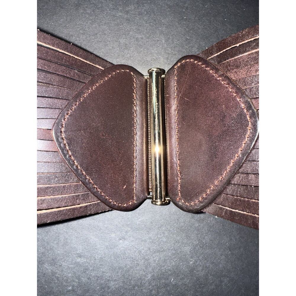 Vtg. Womens Wide Belt OS Leather Brown Boho Reteo Elastic Classic 80s 90s Y2K - Picture 5 of 6